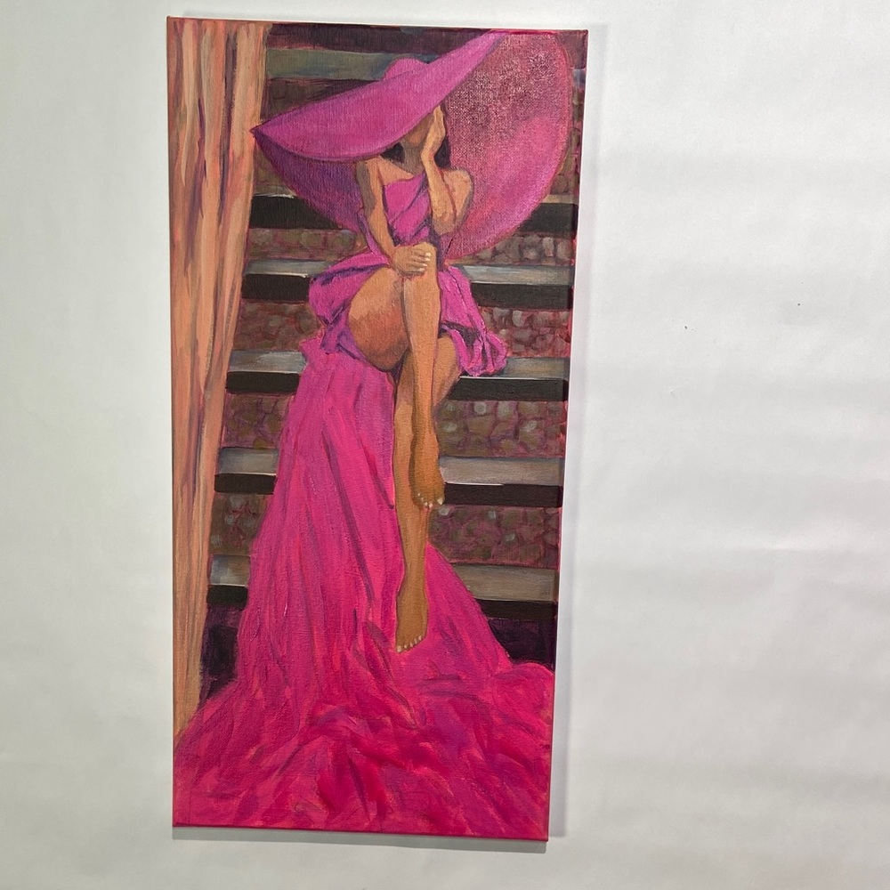Pink Dancer Lady in Pink Hat Canvas Art Original Acrylic Fashion Wall Art - Picture 5 of 8